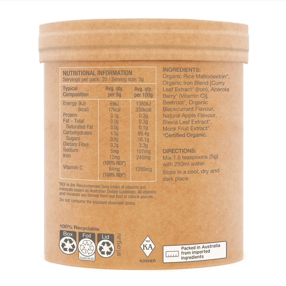 Amazonia Raw Real Food Nutrients Organic Iron Apple Blackcurrant - Image 3