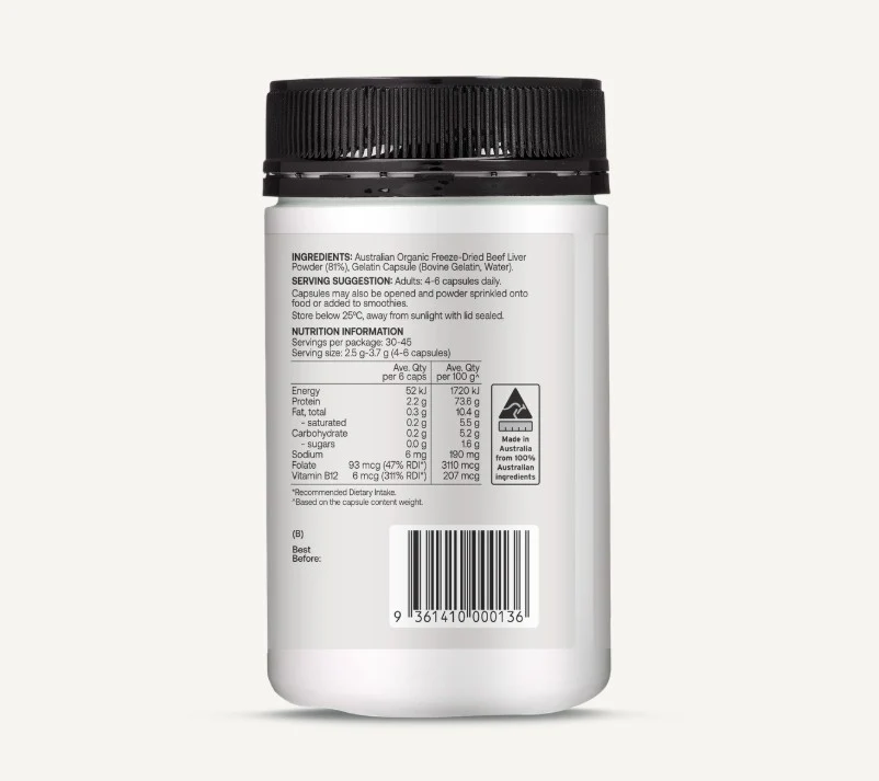 Best of the Bone Certified Organic Grass Fed Beef Liver 180 Capsules - Image 3