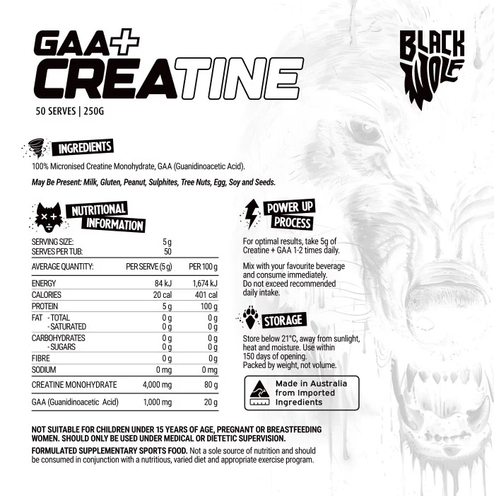 Black Wolf Nutrition Creapure + GAA 250g - Image 4